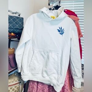 Authentic OFF-White Big Kid size 12 Hoodie with Blue Leaf Graphic